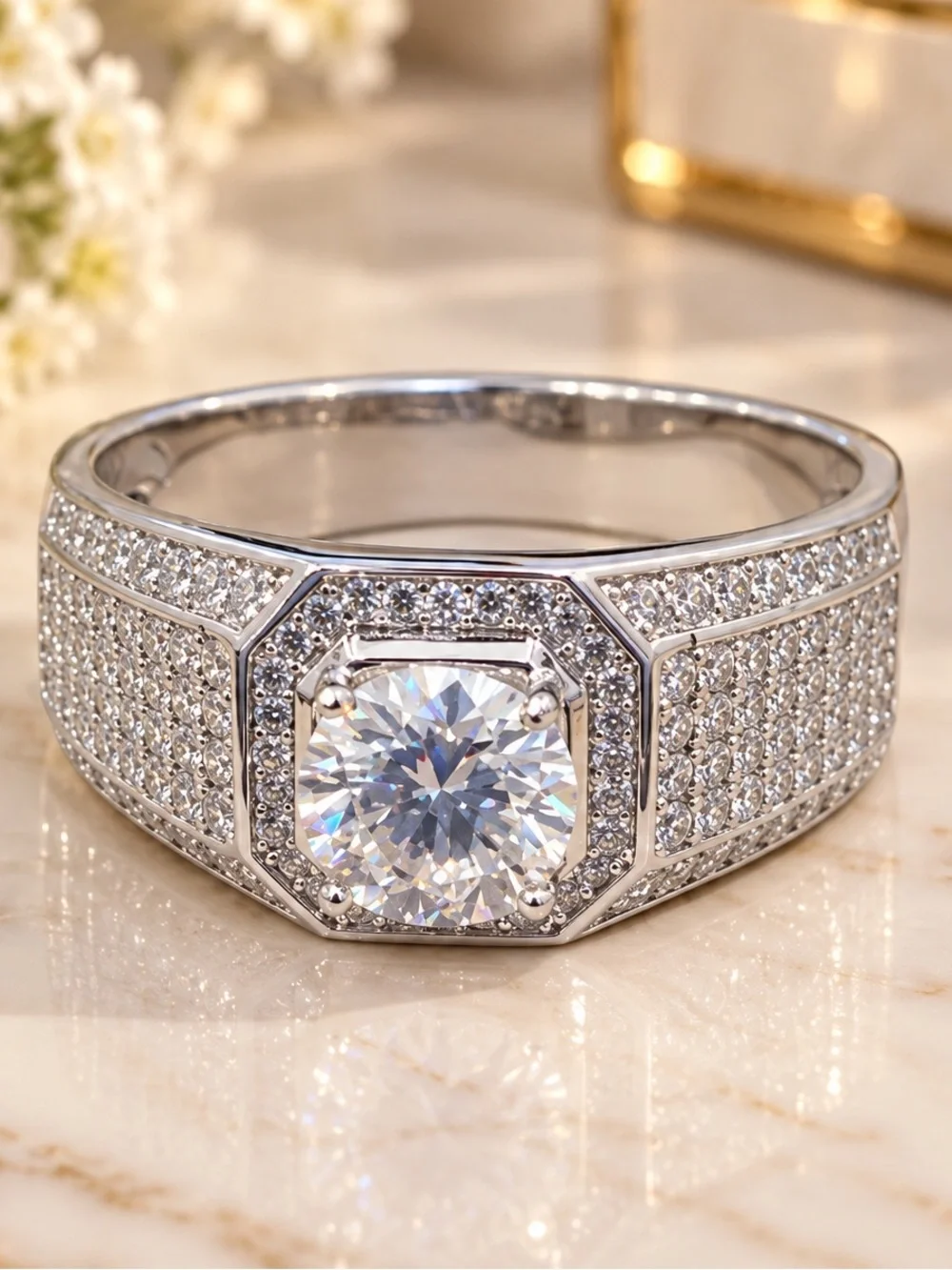 1-6 CT Men's Moissanite Engagement Ring Sterling Silver